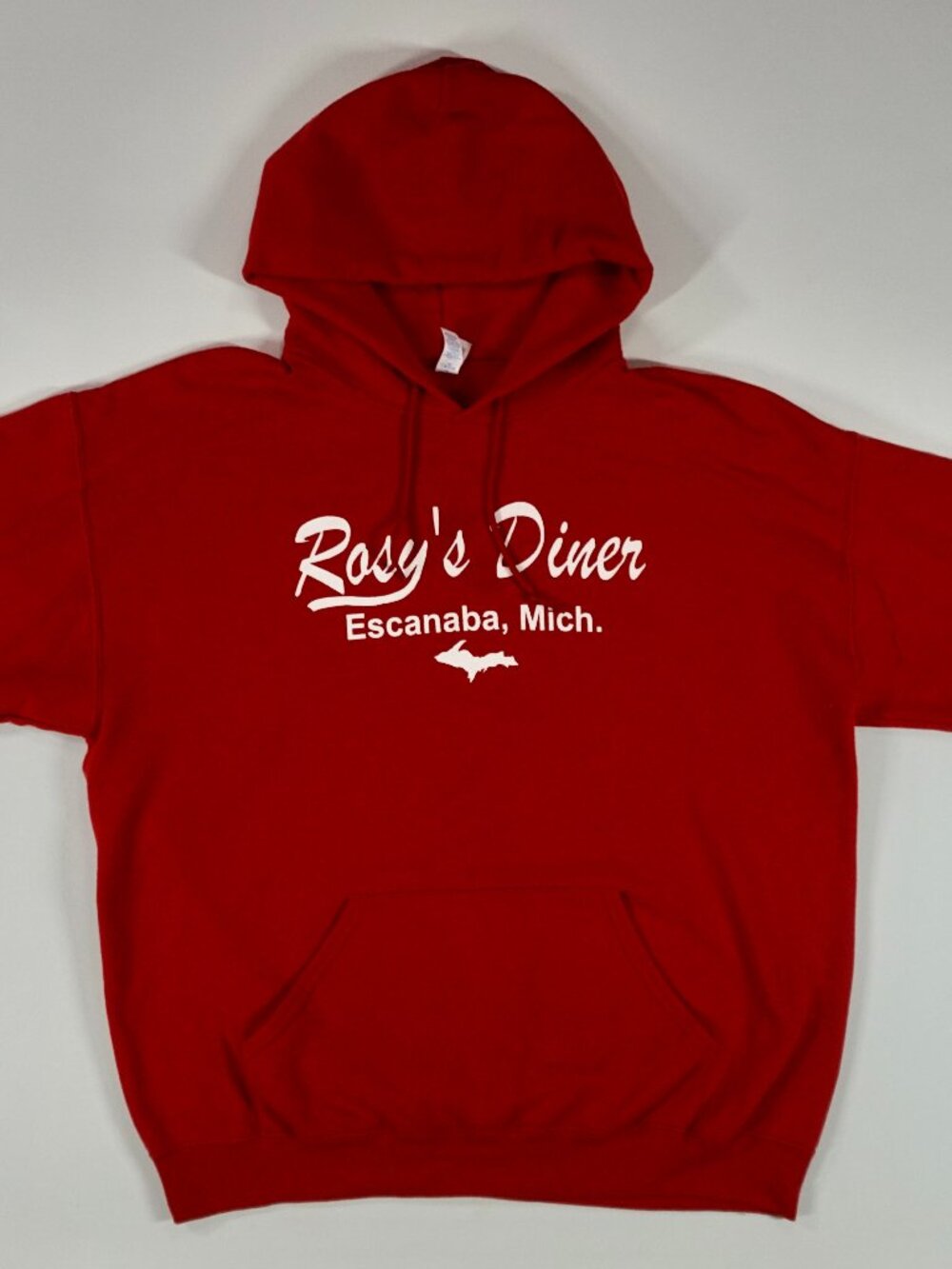 VTG Rosy's Diner Hoodie Escanaba Michigan Red Aint Nuttin Finer Red Men's XL